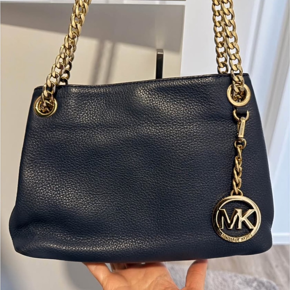 Michael Kors Navy Leather Jet Set Tote